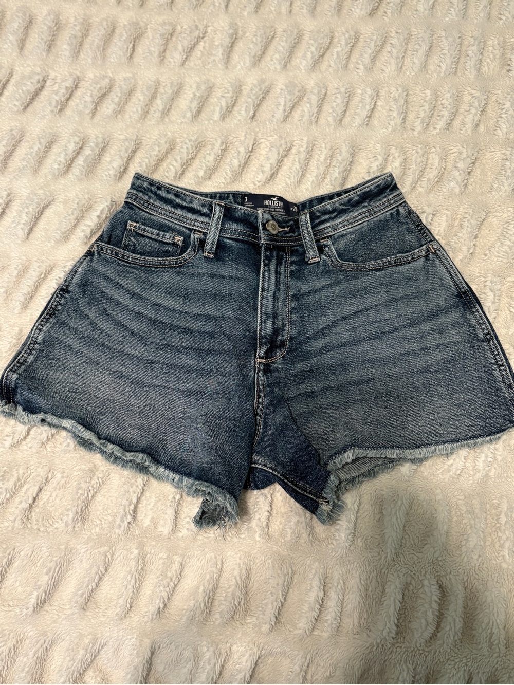 Hollister Dark Blue Frayed Hem Denim Shorts